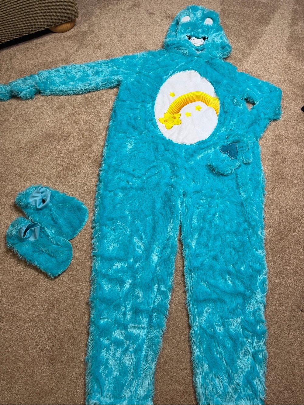 Care Bears Teal Plush One-Piece Footie with Rainbow Belly Patch - Picture 2 of 8